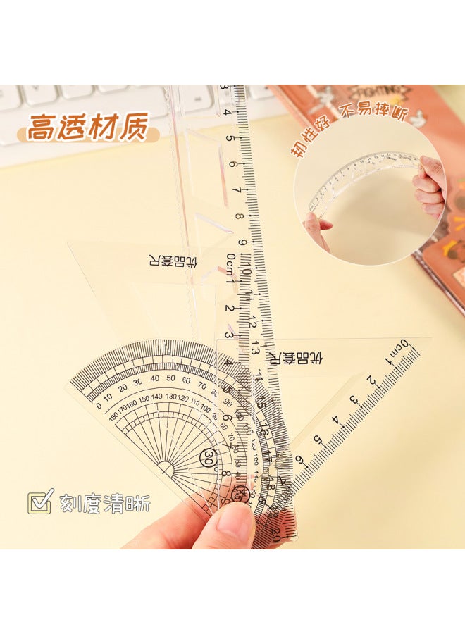 HELPS Creative Student Cartoon Ruler Set Of 4, High Aesthetic Exam-specific 20cm Ruler, Triangle Protractor - Image 2