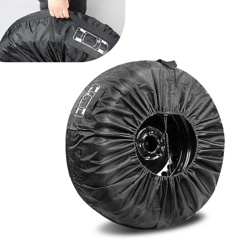waswale 1 PC Car Tire Protector 3149 210T Oxford Cloth Sun Dustproof 1923 Spare Tire Storage Bag with Handle Four Seasons Universal Portable AntiScratch Accessories for Cars Black L - Image 3