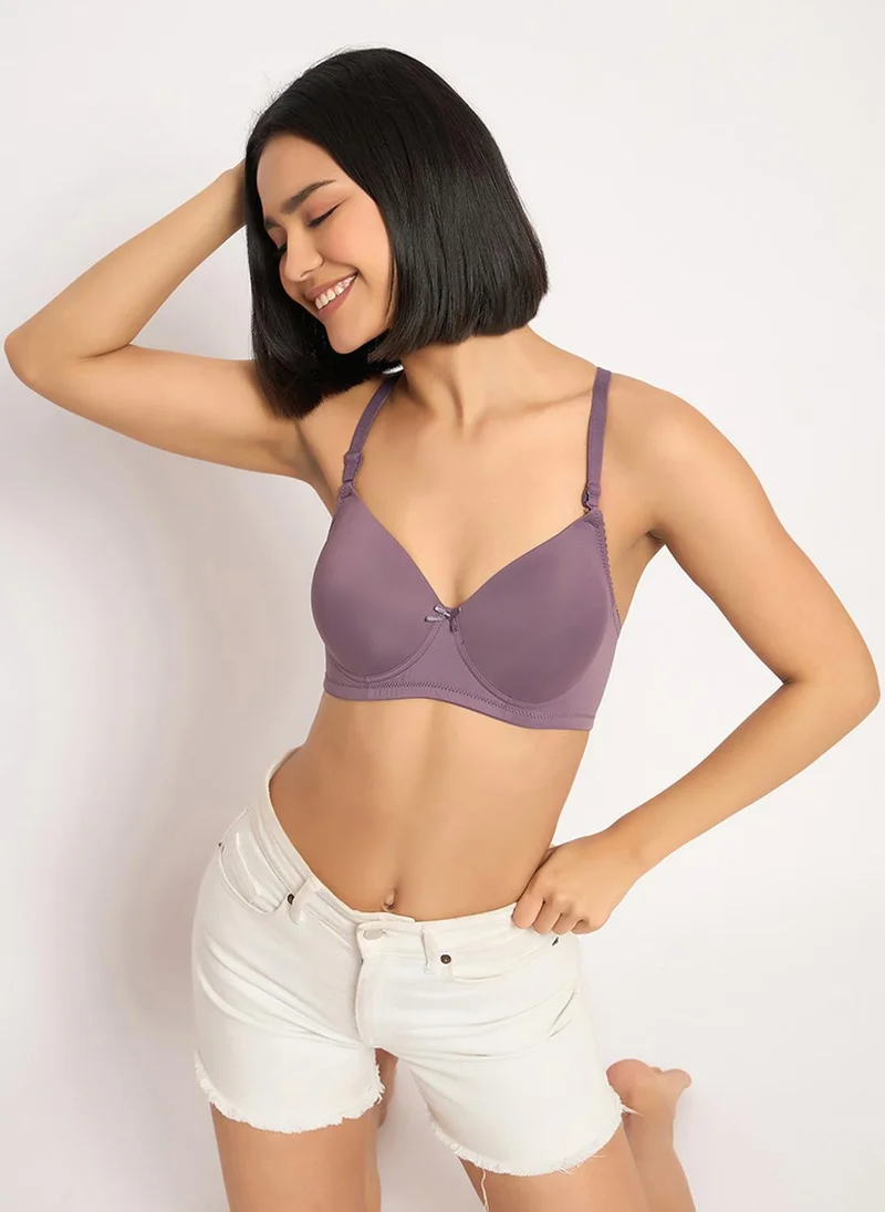 Clovia Clovia Padded Non-Wired Full Coverage Multiway T-shirt Bra in Midnight Lilac