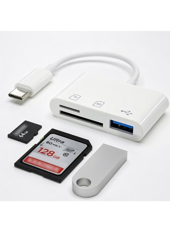 قارئ بطاقات 3 في 1 نوع C إلى SD/TF - محول USB C OTG لبطاقة ذاكرة الكاميرا، نقل بيانات سريع للهواتف المحمولة والكمبيوتر المحمول - توصيل وتشغيل - Image 1