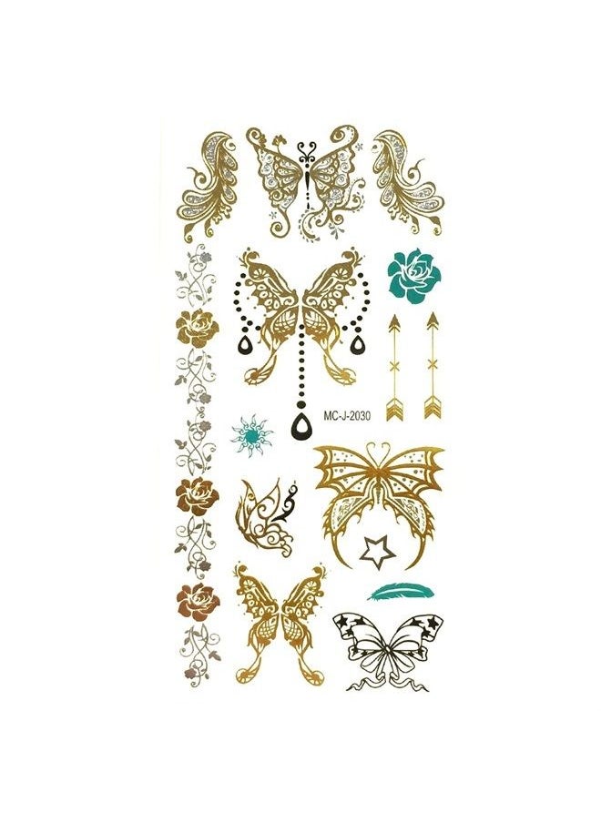 allydrew - Allydrew Medium Metallic Gold Silver and Black Body Art Temporary Tattoos, Rose, Butterflies, Arrows - Image 1