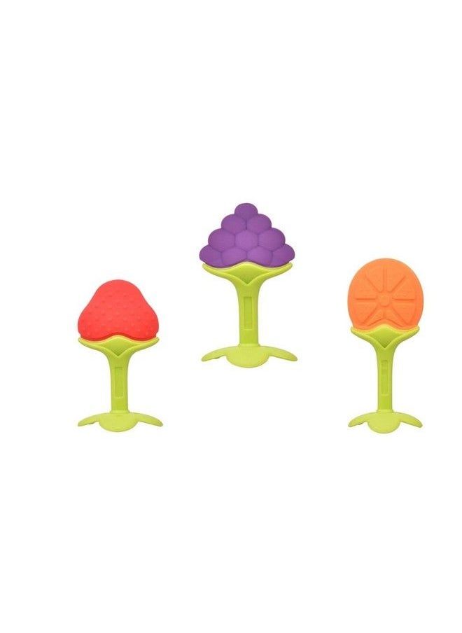 Tinny Tots - Baby Soft Silicone Fruit Shaped Teether Teething Toys For Baby Textured Molar Teeth Soother Massage Bpa Free; Infants Dental Care Baby Teether For Tooth Gum Pain Relief (Pack Of 3) - Image 1