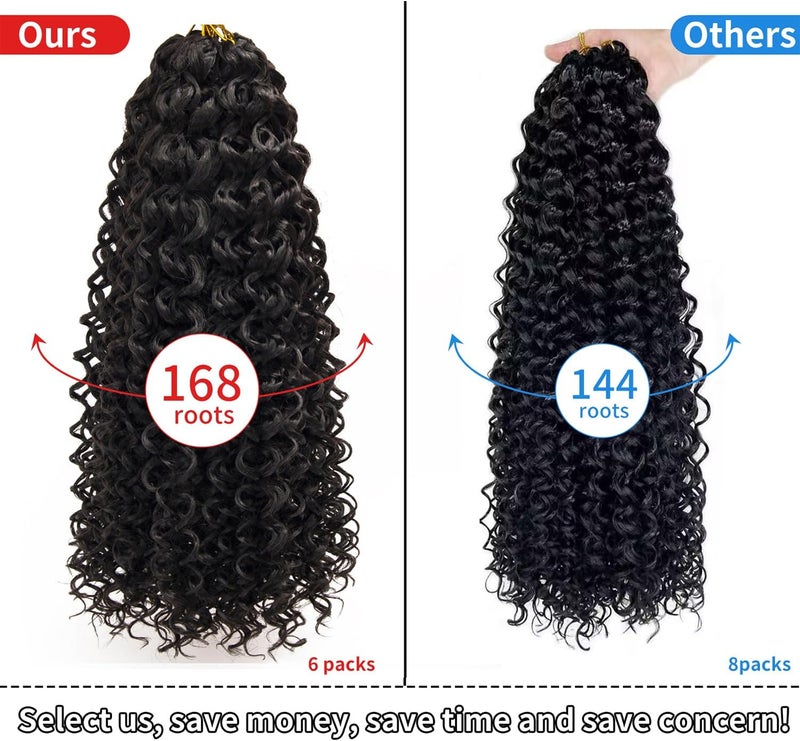 QRHSUKA شعر محبوك بنمط GoGo Curl للنساء، بتموجات مائية وشعر بشري مموج، إضافات شعر صناعية (طول 22 بوصة، عبوة تحتوي على 6 قطعات)، اللون الأسود الطبيعي - Image 5