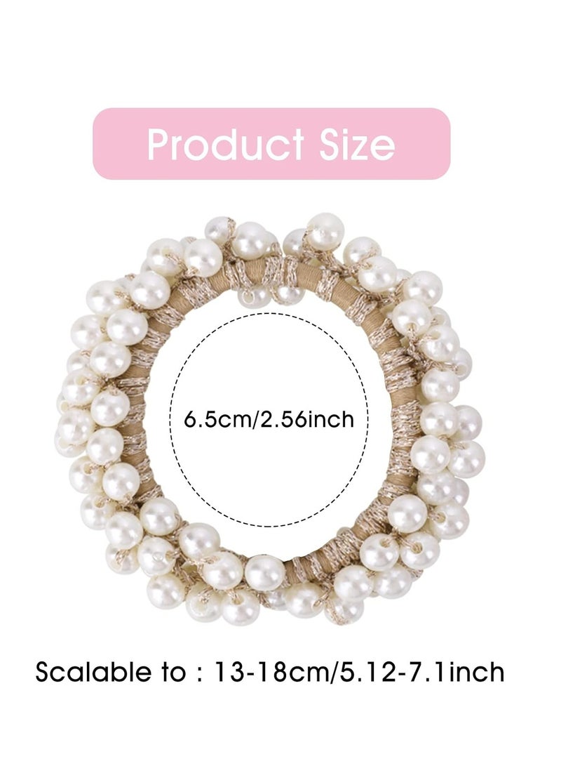 إسكدنيا 5 قطع ربطات شعر من اللؤلؤ وأحجار الراين، ربطات شعر مرنة (وردي شمباني، أبيض)، إكسسوارات شعر للنساء والفتيات - Image 2