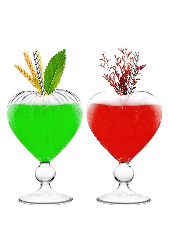 Set of 2 Creative Martini Glasses 8 oz Unique Drink Glasses Heartshaped Romantic Juice Glasses  - Image 1