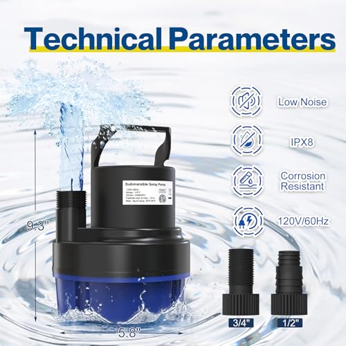 AgiiMan Submersible Water Pump 1HP 3500GPH Pool Cover Pump for Pool Draining Pool Cover Pump with 25FT Power Cord for Basements Pool Fountains Hot Tub Garden Blue - Image 3