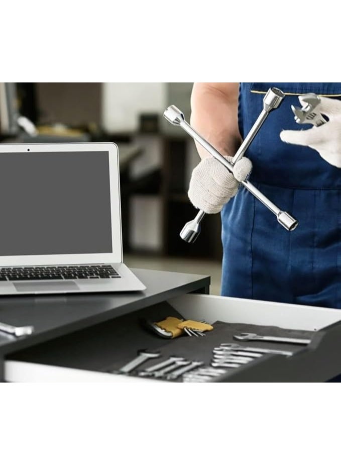 مفتاح عجل صليبة 16 بوصة - صلب شديد التحمل - مفتاح رباعي الاتجاهات فضي لفك وتغيير إطارات السيارات - قوي وعملي لحالات الطوارئ على الطريق - Image 3