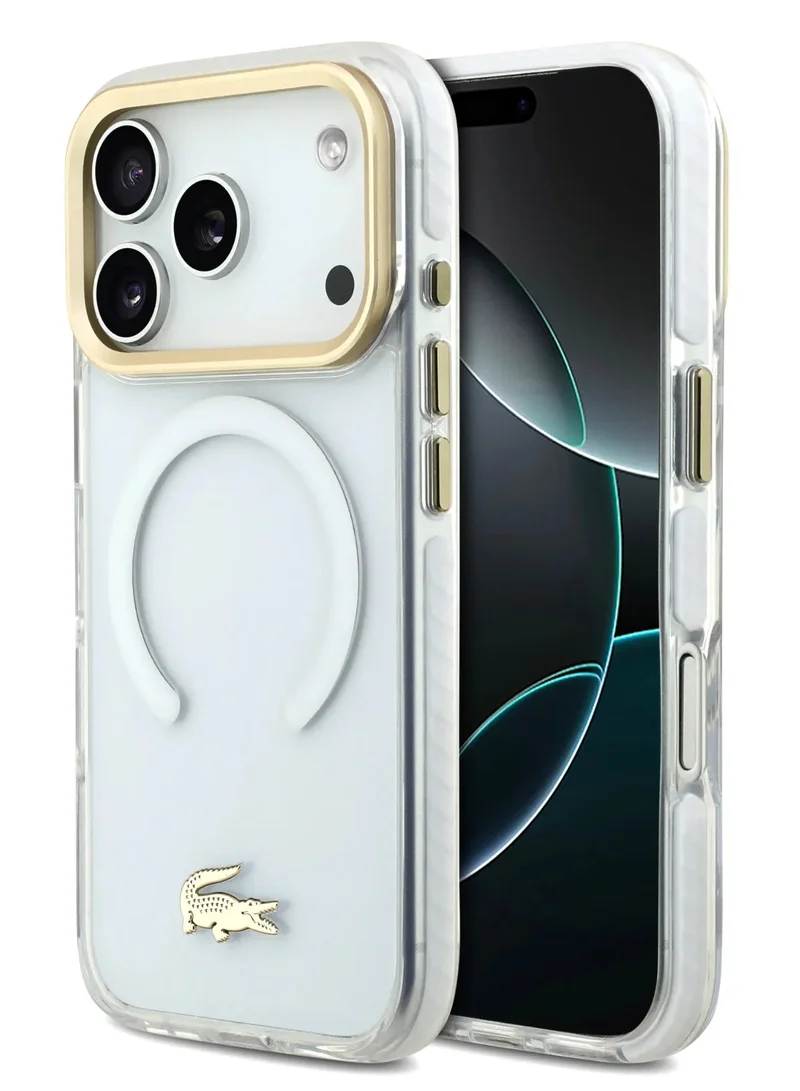 LACOSTE iPhone 17 Pro MagSafe Case / Transparent TPU+PC Case With Frosted Finish / iP 17 Pro Back Cover - White/Gold