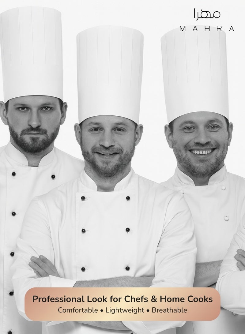 MAHRA CO. 24 PCS | Disposable Paper Chef Hat | White 28 x 23 CM Adjustable Pleated Caps | Lightweight, Comfortable, Breathable Kitchen Hats for Cooking, Catering, Baking, Art Class, Costumes, DIY Crafts, Parties, Holidays, Events - Image 2
