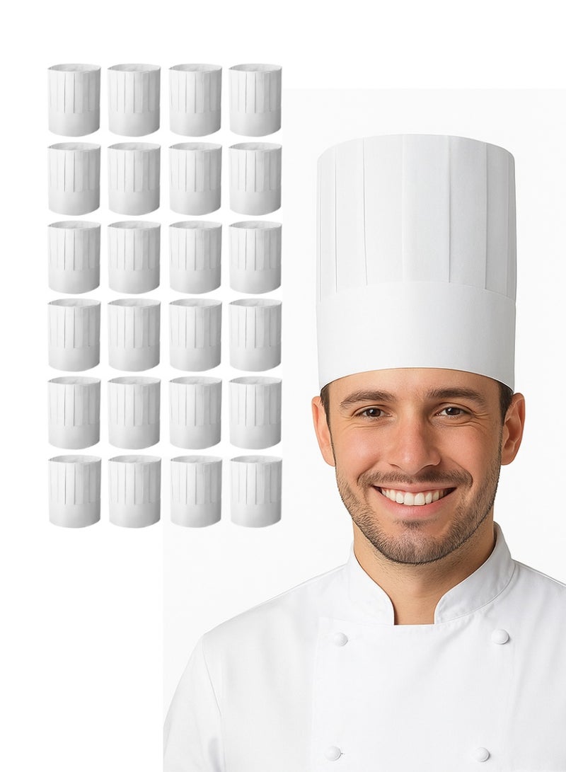 MAHRA CO. 24 PCS | Disposable Paper Chef Hat | White 28 x 23 CM Adjustable Pleated Caps | Lightweight, Comfortable, Breathable Kitchen Hats for Cooking, Catering, Baking, Art Class, Costumes, DIY Crafts, Parties, Holidays, Events - Image 1