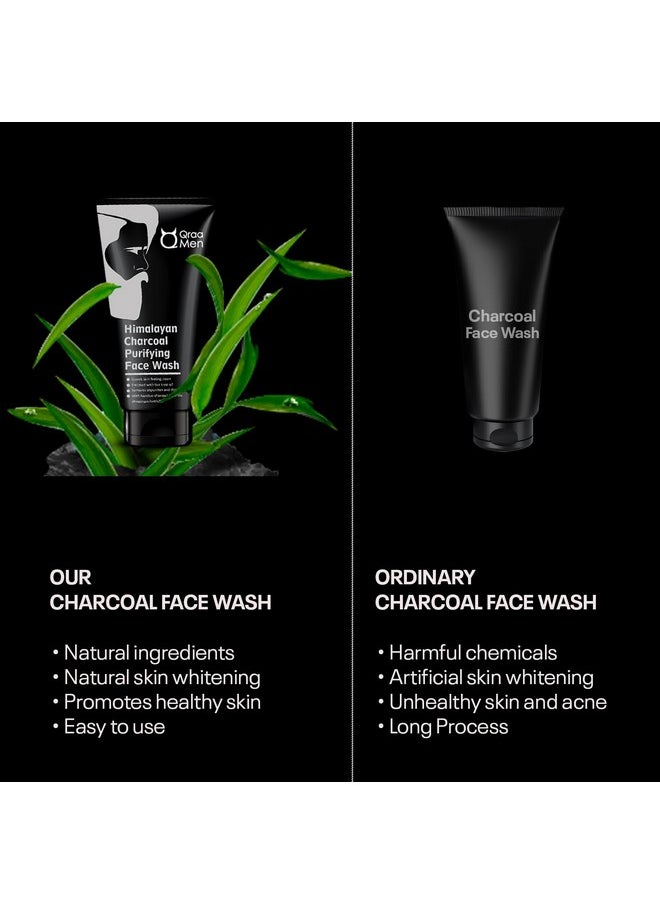 Qraa Men Himalayan Charcoal Purifying Face Wash|Pack Of 2 | For Deep Cleansing Of Pores| Removes Dirt, Controls Oil| (100Gm X 2)  - Image 3