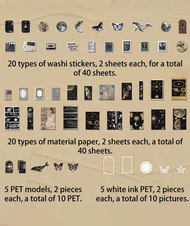 ZMLSED Vintage Ephemera Scrapbook Stickers,100 Pieces Star Universe Bundle Junk Journal Kit Supplies Material Paper Pack Decorative Aesthetic for Craft Art Bullet Junk Journal Planner Collage Album - Image 4