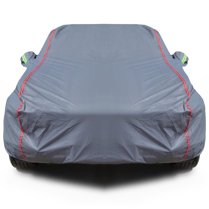 AUQDD 6-Layers PEVA New Material Sedan SUV Full Padded Car Cover Waterproof All Weather Weatherproof UV Sun Protection Snow Dust Storm Resistant Outdoor Exterior Custom Form-Fit Straps 180"-191" Grey