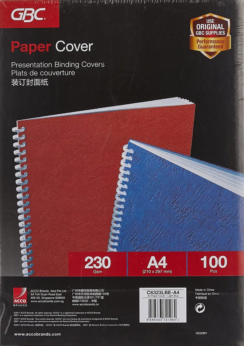 GBC Ibicover Binding Cover 63 Series 230GSM A4 Light Blue (Pack of 100) - Image 1