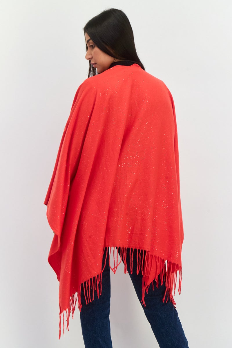 ADRIENNE VITTADINI Women Metallic Ruana Poncho, Red  - Image 3