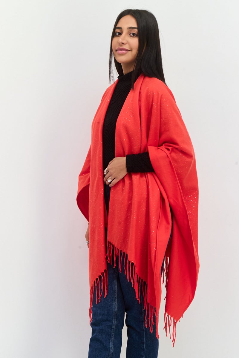 ADRIENNE VITTADINI Women Metallic Ruana Poncho, Red  - Image 2