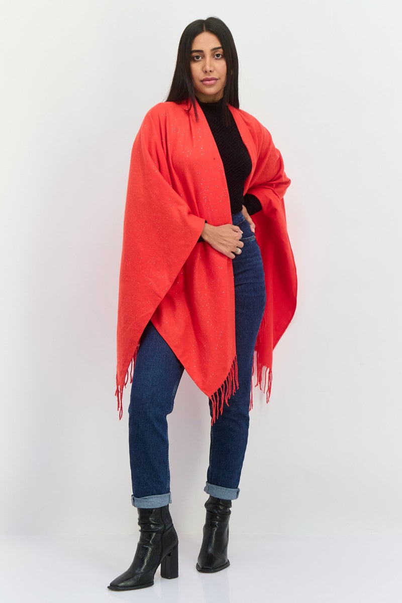 ADRIENNE VITTADINI Women Metallic Ruana Poncho, Red  - Image 4