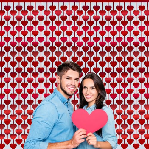INPLUSTOP 3 Pack Valentines Day Decorations, 3.3 x 6.6 FT Red Heart Foil Fringe Curtains Valentine's Photo Backdrop Streamers for Valentines Party Decorations Galentines Day Decor Wedding Birthday Party Supplie - Image 2