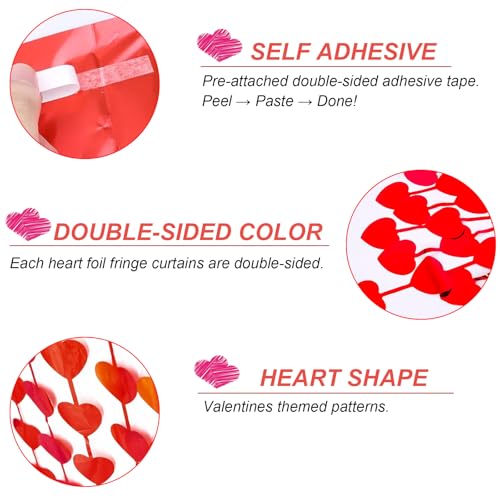 INPLUSTOP 3 Pack Valentines Day Decorations, 3.3 x 6.6 FT Red Heart Foil Fringe Curtains Valentine's Photo Backdrop Streamers for Valentines Party Decorations Galentines Day Decor Wedding Birthday Party Supplie - Image 4