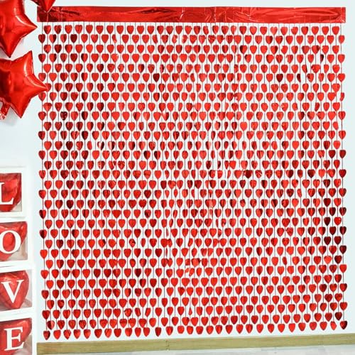 INPLUSTOP 3 Pack Valentines Day Decorations, 3.3 x 6.6 FT Red Heart Foil Fringe Curtains Valentine's Photo Backdrop Streamers for Valentines Party Decorations Galentines Day Decor Wedding Birthday Party Supplie - Image 1