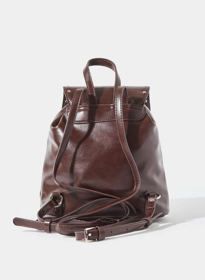 ستايلي Brown Studded Drawstring Backpack