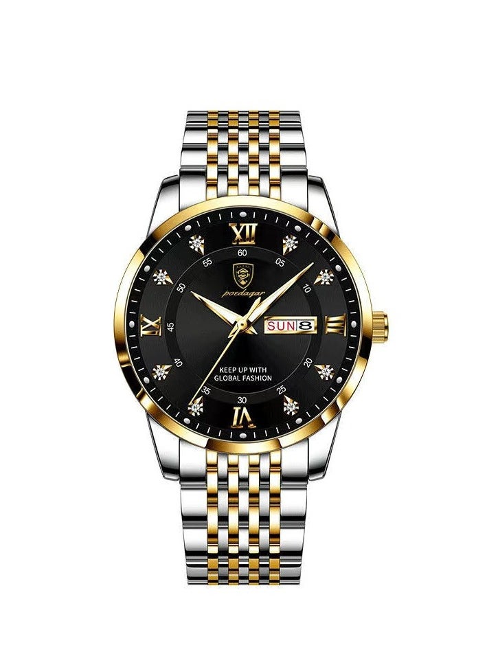 Ultra Thin Men's Watch with Sapphire Crystal Glass, Diamond Hour Markers, 2.5D Curved Dial, Waterproof, Luminous, and Calendar Function
