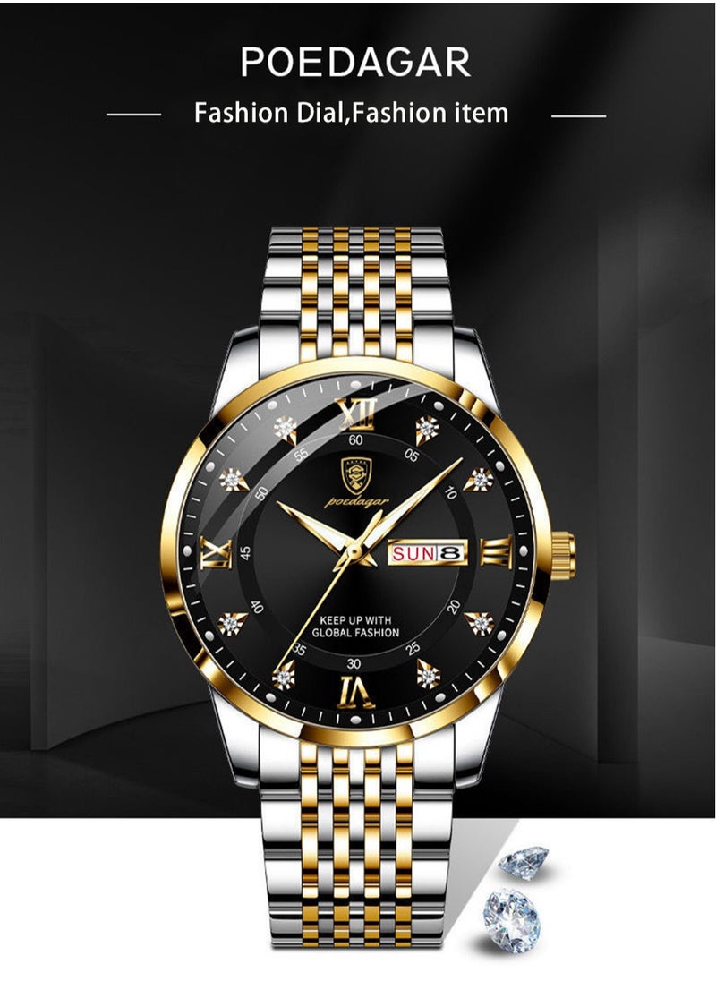 Ultra Thin Men's Watch with Sapphire Crystal Glass, Diamond Hour Markers, 2.5D Curved Dial, Waterproof, Luminous, and Calendar Function