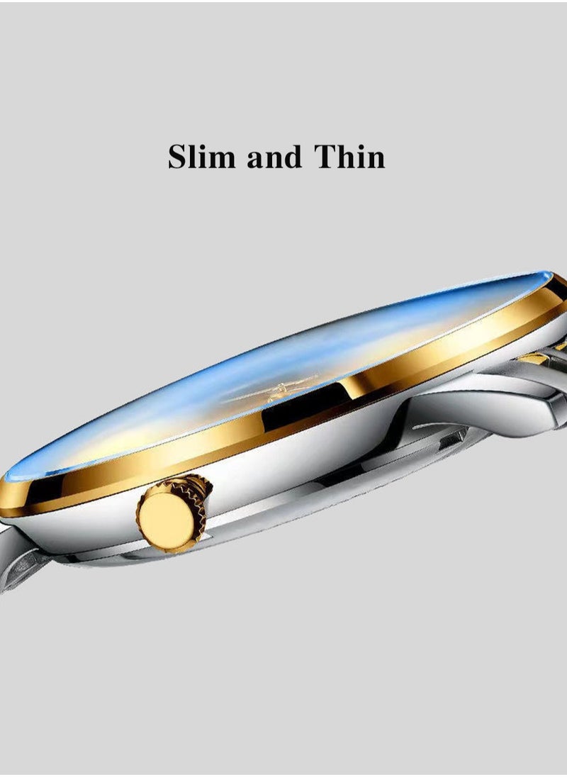 Ultra Thin Men's Watch with Sapphire Crystal Glass, Diamond Hour Markers, 2.5D Curved Dial, Waterproof, Luminous, and Calendar Function