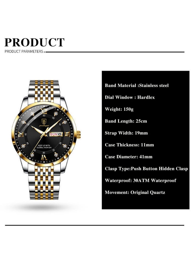 Ultra Thin Men's Watch with Sapphire Crystal Glass, Diamond Hour Markers, 2.5D Curved Dial, Waterproof, Luminous, and Calendar Function