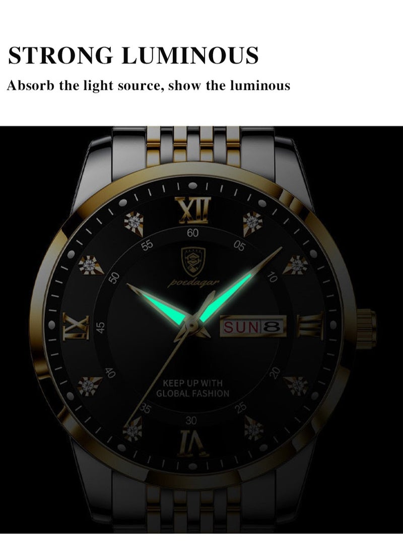 Ultra Thin Men's Watch with Sapphire Crystal Glass, Diamond Hour Markers, 2.5D Curved Dial, Waterproof, Luminous, and Calendar Function
