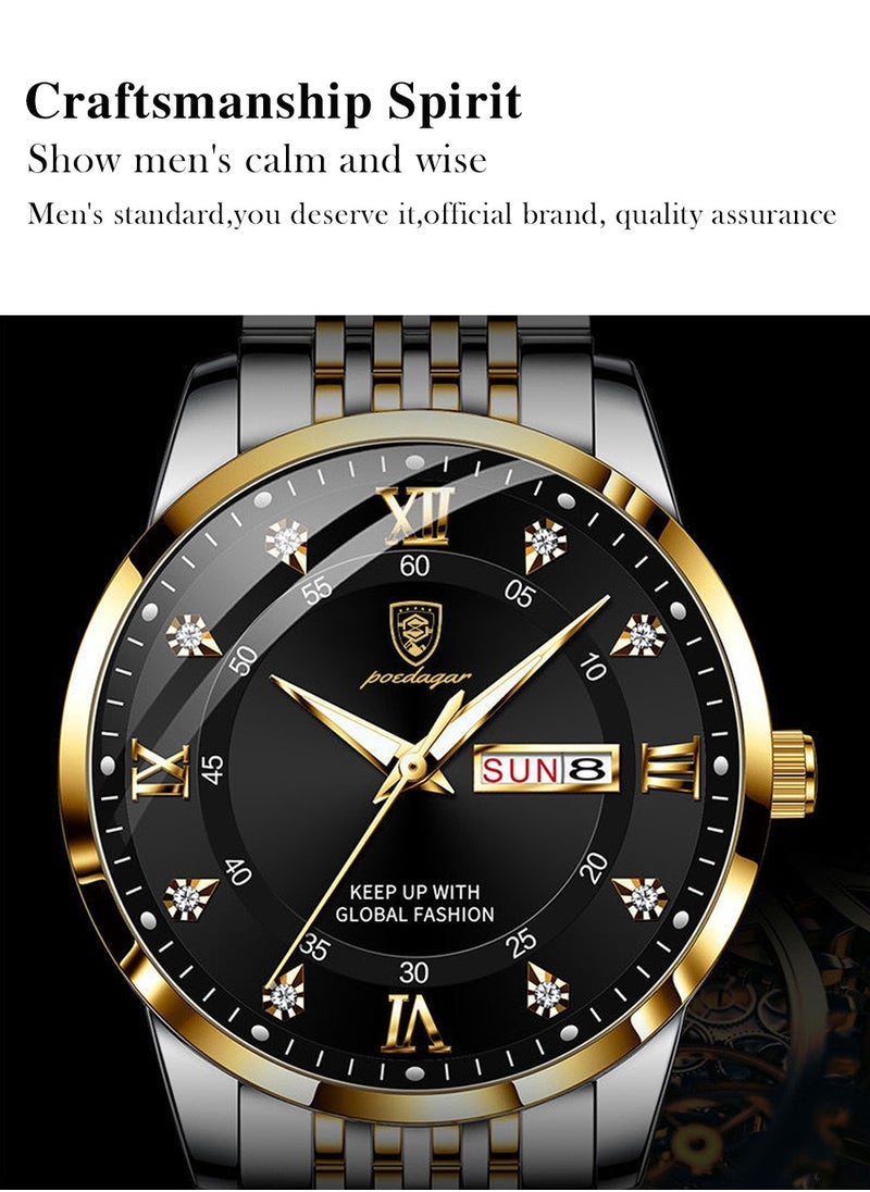 Ultra Thin Men's Watch with Sapphire Crystal Glass, Diamond Hour Markers, 2.5D Curved Dial, Waterproof, Luminous, and Calendar Function