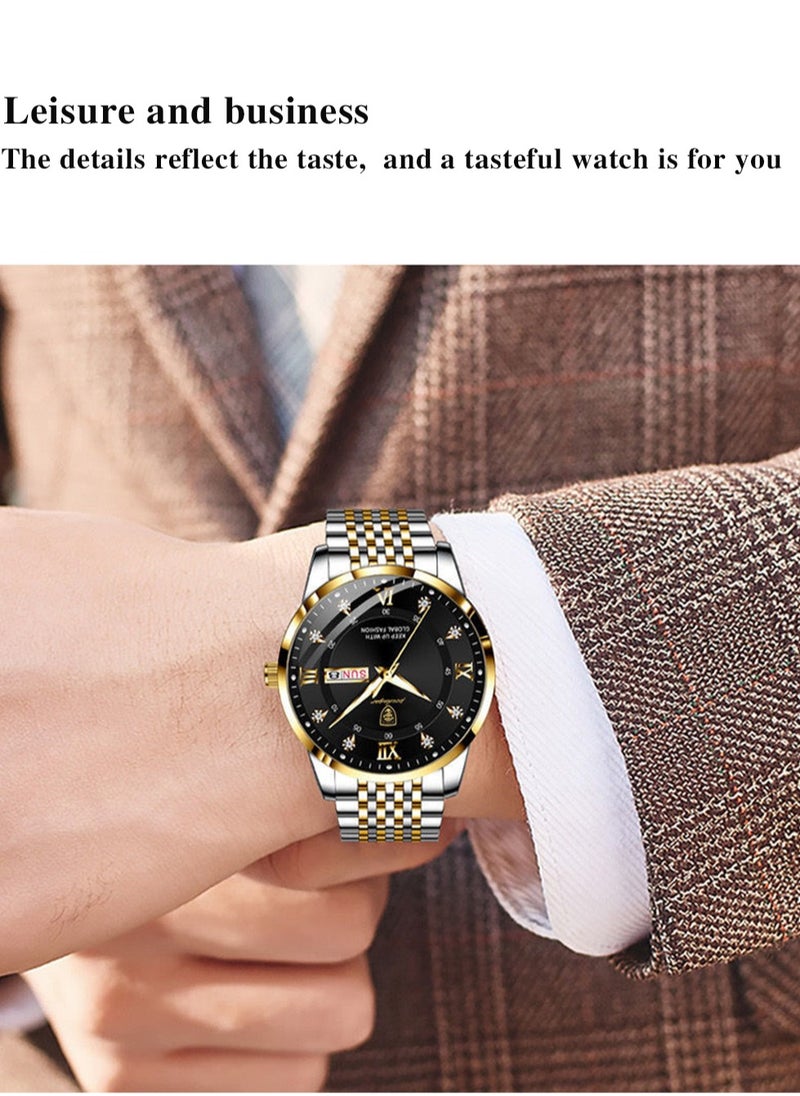 Ultra Thin Men's Watch with Sapphire Crystal Glass, Diamond Hour Markers, 2.5D Curved Dial, Waterproof, Luminous, and Calendar Function