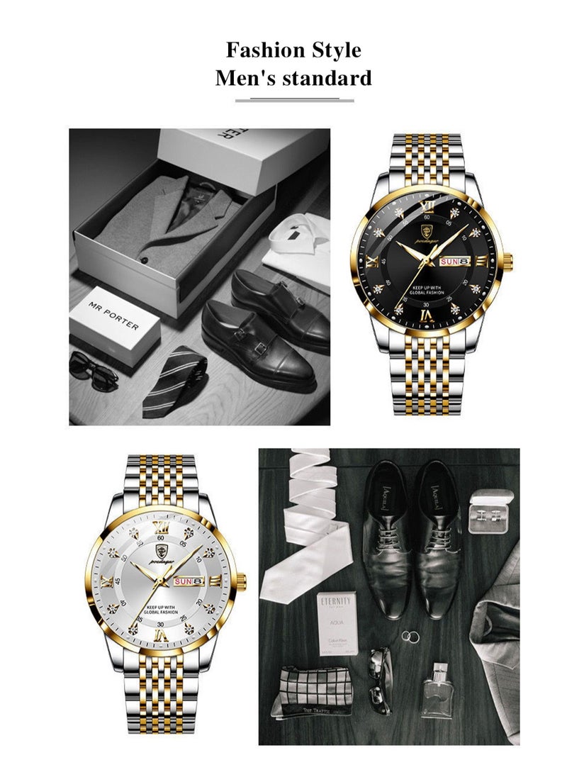 Ultra Thin Men's Watch with Sapphire Crystal Glass, Diamond Hour Markers, 2.5D Curved Dial, Waterproof, Luminous, and Calendar Function