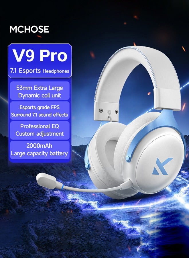 MCHOSE V9 Pro Wireless Gaming Headset with Mic,2.4G/BT Wireless & Wired Gaing Headphone,53mm Drivers, 7.1 Surround Sound,15ms Ultra-Low Latency, Detachable AI Noise-Canceling Microphone,Type-C Charging,White/Blue - Image 2