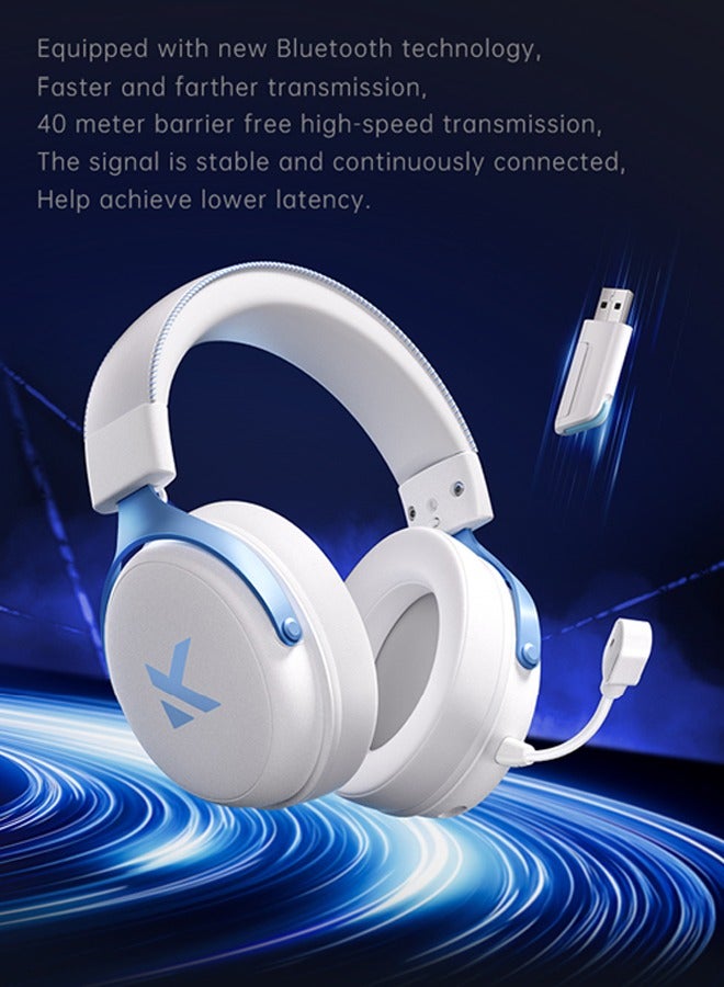 MCHOSE V9 Pro Wireless Gaming Headset with Mic,2.4G/BT Wireless & Wired Gaing Headphone,53mm Drivers, 7.1 Surround Sound,15ms Ultra-Low Latency, Detachable AI Noise-Canceling Microphone,Type-C Charging,White/Blue - Image 4