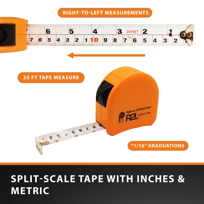 PERFECT MEASURING TAPE Left Handed Tape Measure with Right-to-Left Read - Measurement Reading Made Easy - Steel Hi-Visibility Orange Tape Measure 25ft/7.5m (Model RL-02) - Image 3