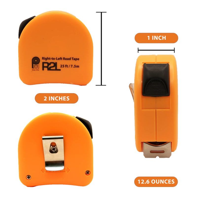 PERFECT MEASURING TAPE Left Handed Tape Measure with Right-to-Left Read - Measurement Reading Made Easy - Steel Hi-Visibility Orange Tape Measure 25ft/7.5m (Model RL-02) - Image 5