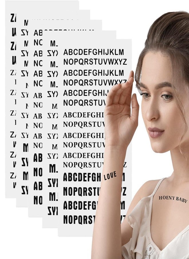 HODASHI 5 Sheets Black Letters Temporary Tattoos, Alphabet Temporary Tattoos, Waterproof Fake Stickers, Assorted Black Letter Tattoos for Body Art Men Women Face Neck Arm Decorations - Image 1