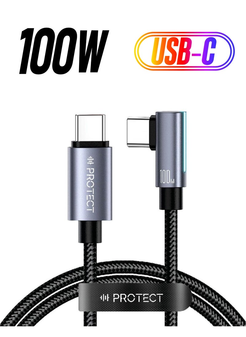 Protect Protect S-CC100 Type C to Type C Right Angle Fast Charging Data Cable 100W 1.2M Black  - Image 1