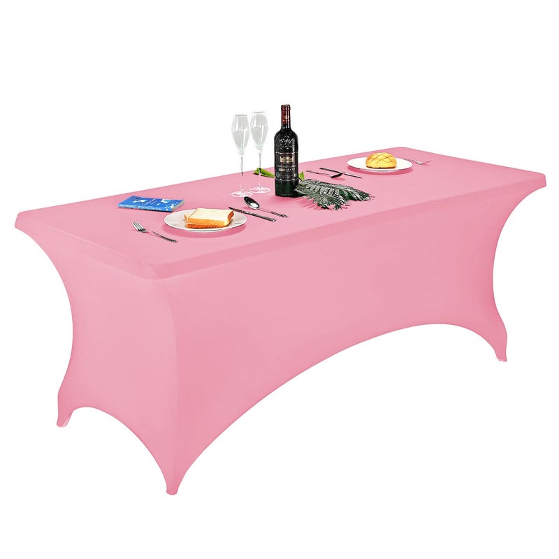 FORLIFE Fitted Spandex Table Covers 6ft Rectangular  Universal Stretch Tablecloth for Wedding Banquet Party Pink