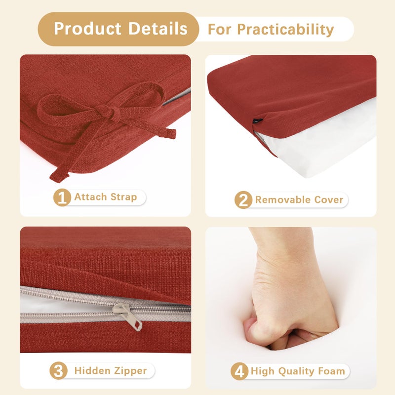 Favoyard Outdoor Bench Cushion 48 x 16 Inch Rainproof Patio Furniture Cushions 3-Year Color Fastness Garden Settee Porch Pads with Ties, Red - Image 4
