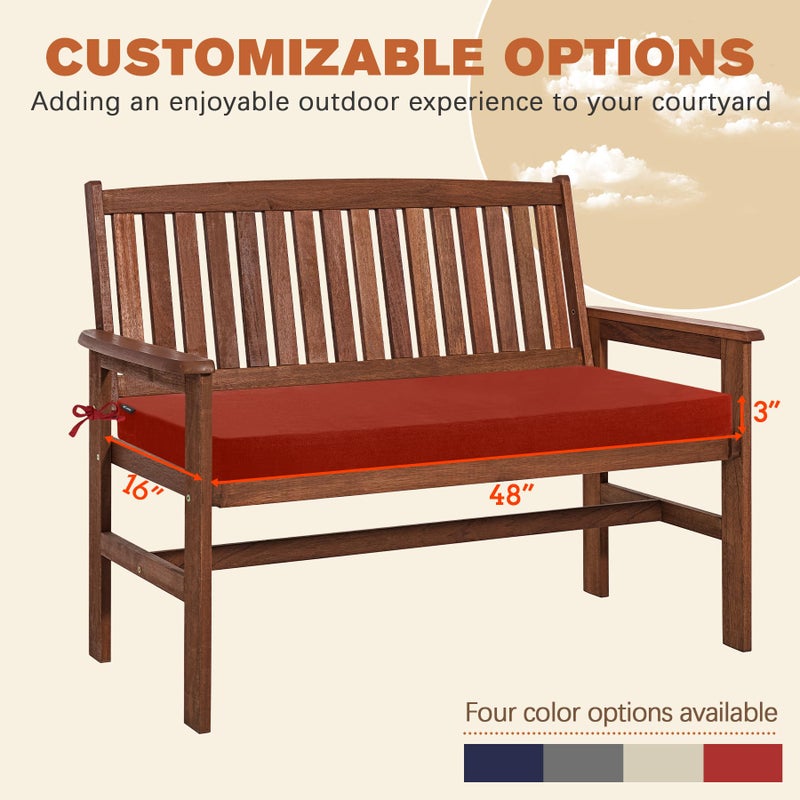 Favoyard Outdoor Bench Cushion 48 x 16 Inch Rainproof Patio Furniture Cushions 3-Year Color Fastness Garden Settee Porch Pads with Ties, Red - Image 2