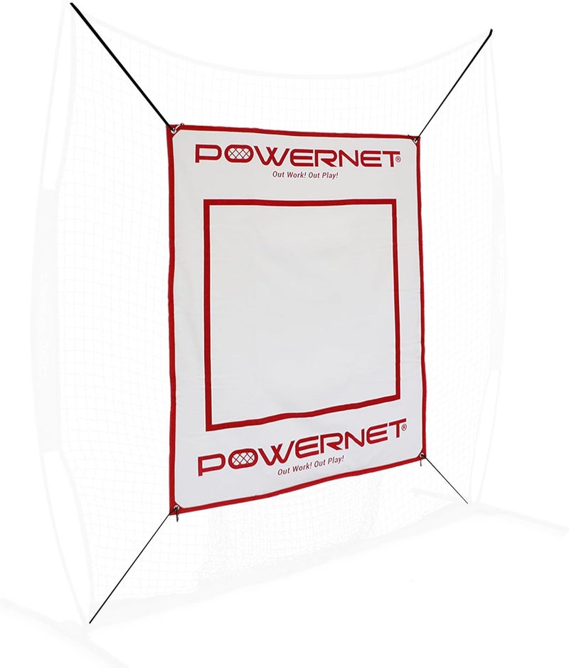 PowerNet Power Pad Canvas Baseball & Softball Batting Pitching Backstop, Adjustable Height 46" x 59" Protection Area with Red Strike Zone, Perfect for Batting Cage or on Hitting Net - Image 1