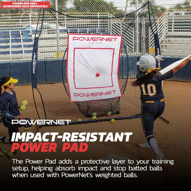 PowerNet Power Pad Canvas Baseball & Softball Batting Pitching Backstop, Adjustable Height 46" x 59" Protection Area with Red Strike Zone, Perfect for Batting Cage or on Hitting Net - Image 4