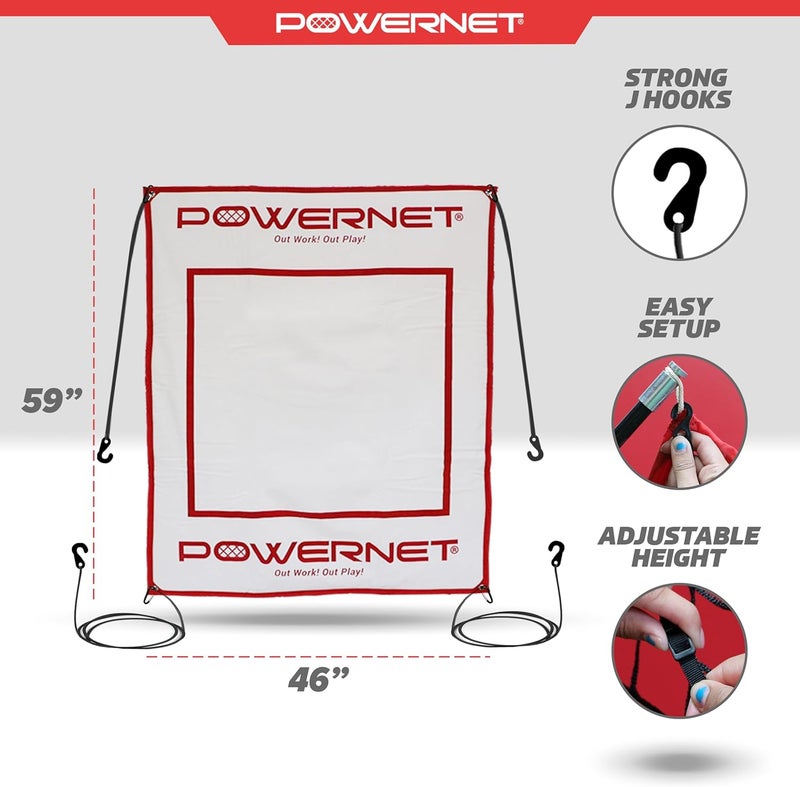 PowerNet Power Pad Canvas Baseball & Softball Batting Pitching Backstop, Adjustable Height 46" x 59" Protection Area with Red Strike Zone, Perfect for Batting Cage or on Hitting Net - Image 3
