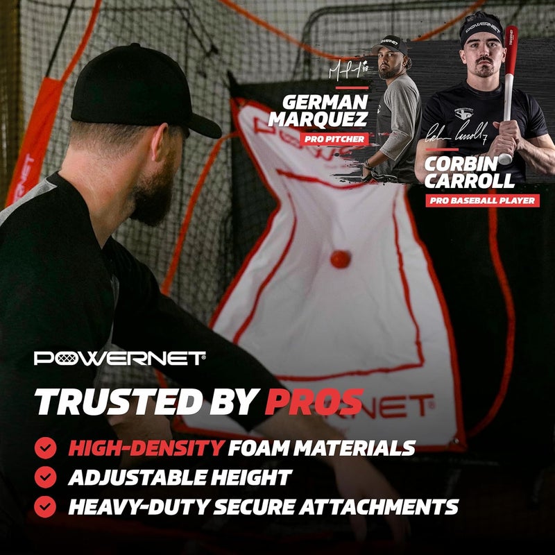 PowerNet Power Pad Canvas Baseball & Softball Batting Pitching Backstop, Adjustable Height 46" x 59" Protection Area with Red Strike Zone, Perfect for Batting Cage or on Hitting Net - Image 2