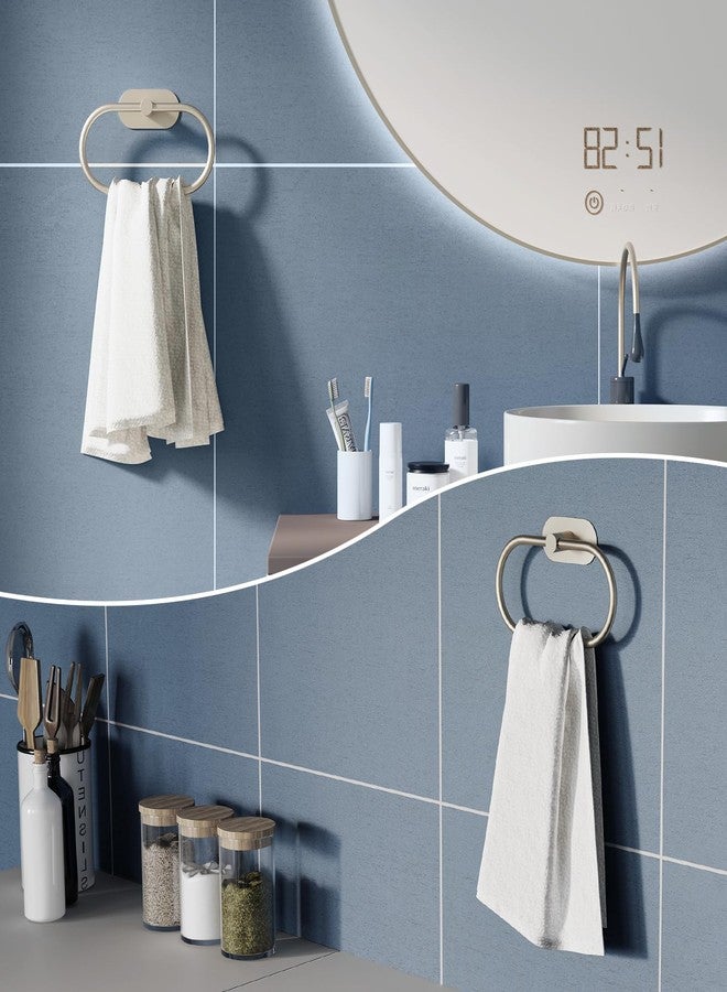 WZRUA Adhesive Towel Holder for Bathroom Brushed Nickel No Drill Hand Towel Ring Stainless Steel and Zinc Alloy Self Adhesive Towel Hanger for Bath, Kitchen - Image 2