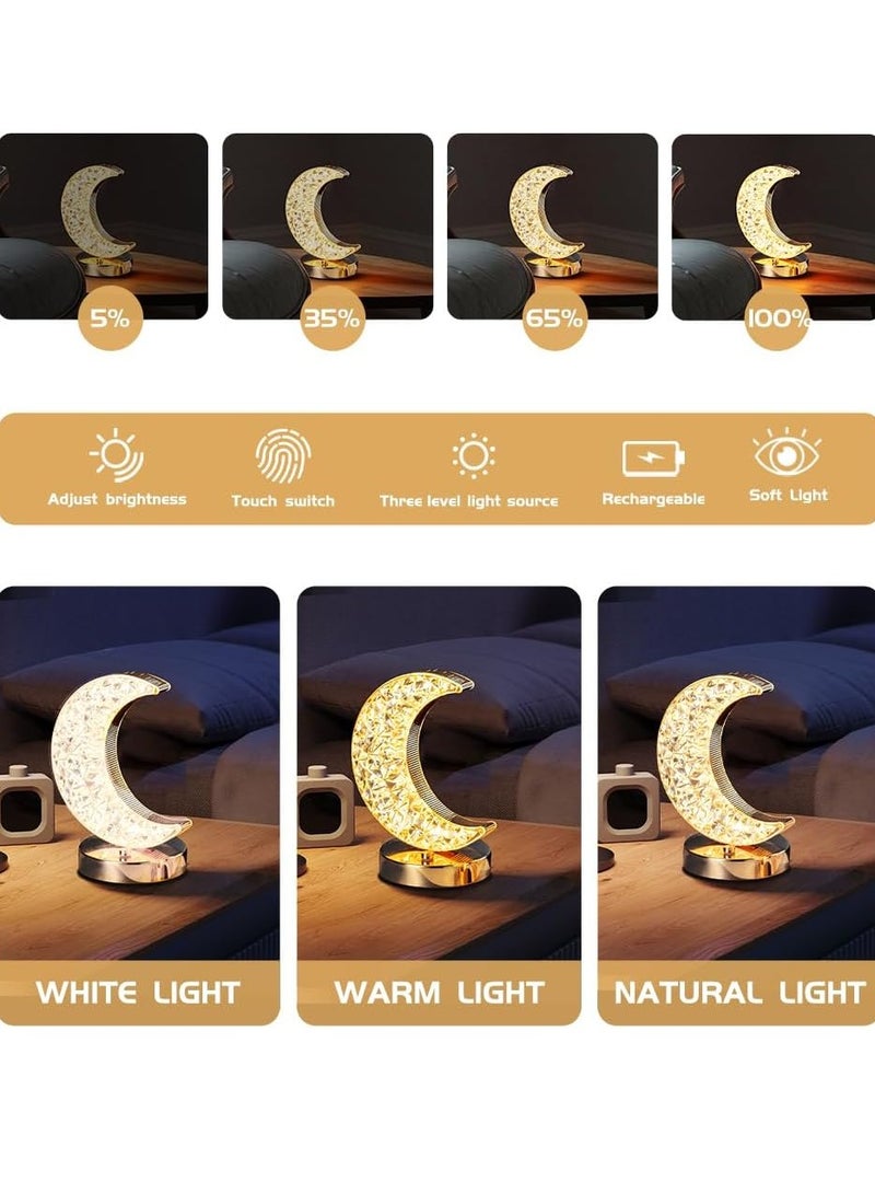 Moon  LED Cordless Table Lamp, 3 Colors Stepless Dimmable Table Lamp, Touch Control Moon Light, USB Rechargeable Beside Lamp, Cute Night Light for Bedroom Living Room Home Decor (Moon) - Image 5