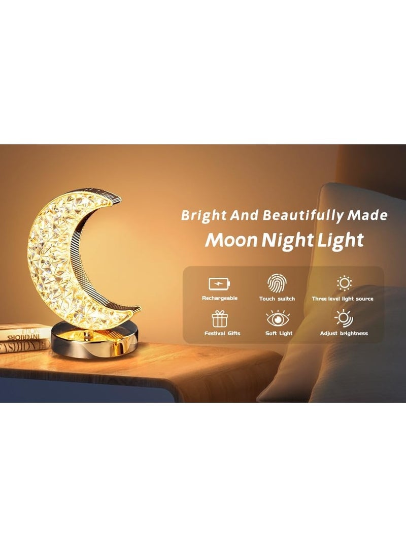Moon  LED Cordless Table Lamp, 3 Colors Stepless Dimmable Table Lamp, Touch Control Moon Light, USB Rechargeable Beside Lamp, Cute Night Light for Bedroom Living Room Home Decor (Moon) - Image 1