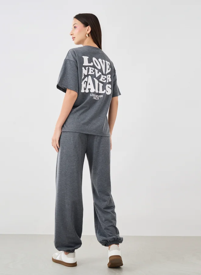 Take Two Slogan Print Round Neck T-Shirt and Joggers Co-Ords